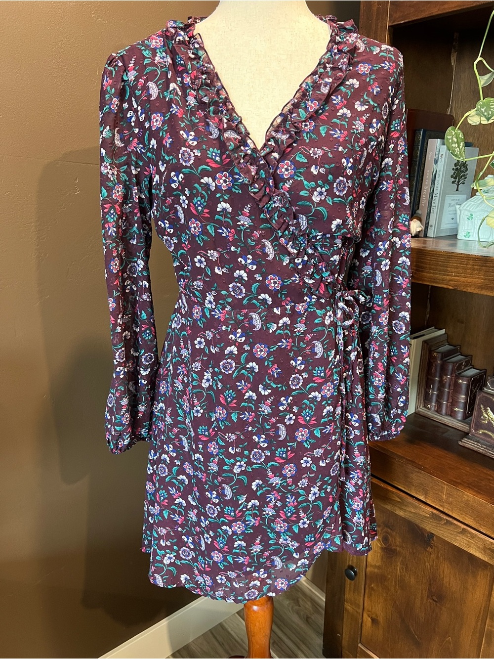 Floral Wrap Dress in Plum - Women's Wrap Dress